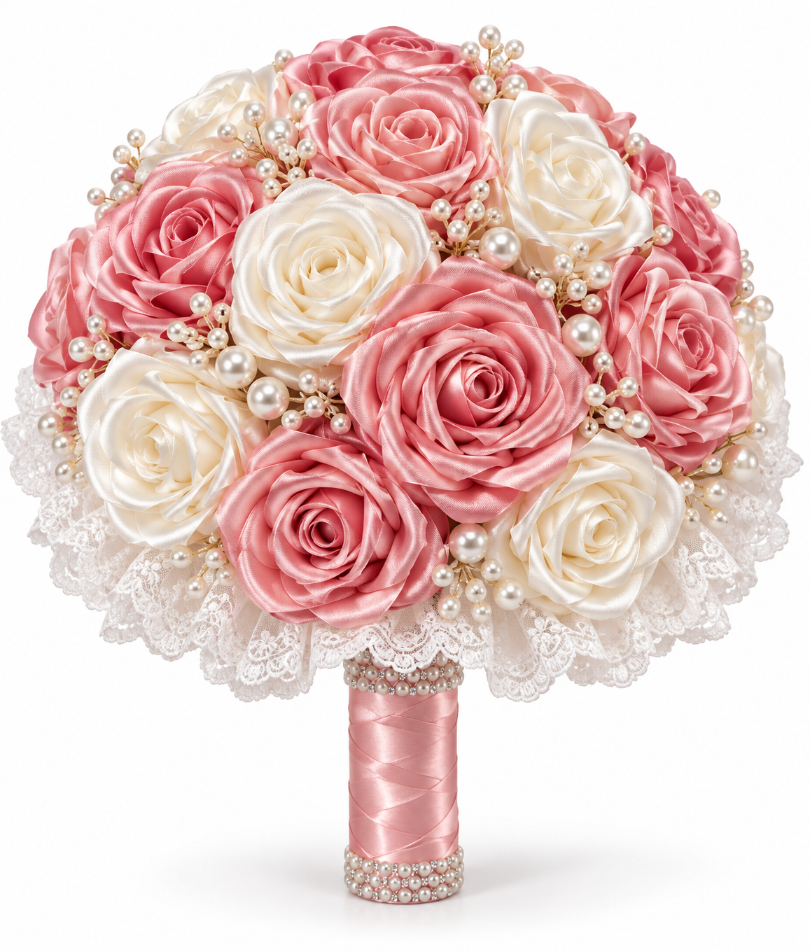 Blush romance handmade satin rose bridal bouquet design reference